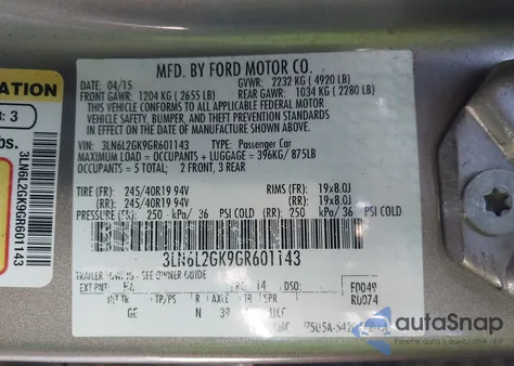 2016 Lincoln Mkz from USA, damaged, VIN 3LN6L2GK9GR601143